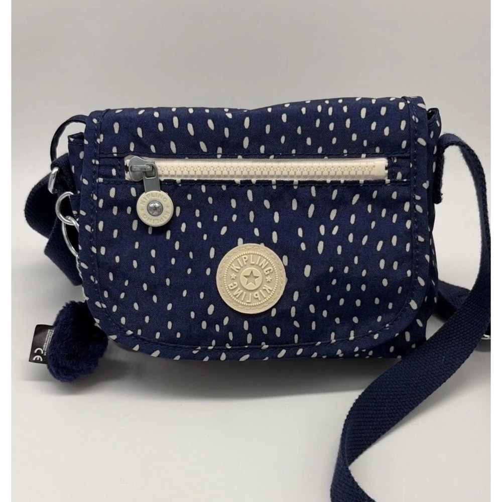 👜 Kipling Sabian Mini Crossbody Bag Dark Blue Navy Cream Dots Nylon Lightweight